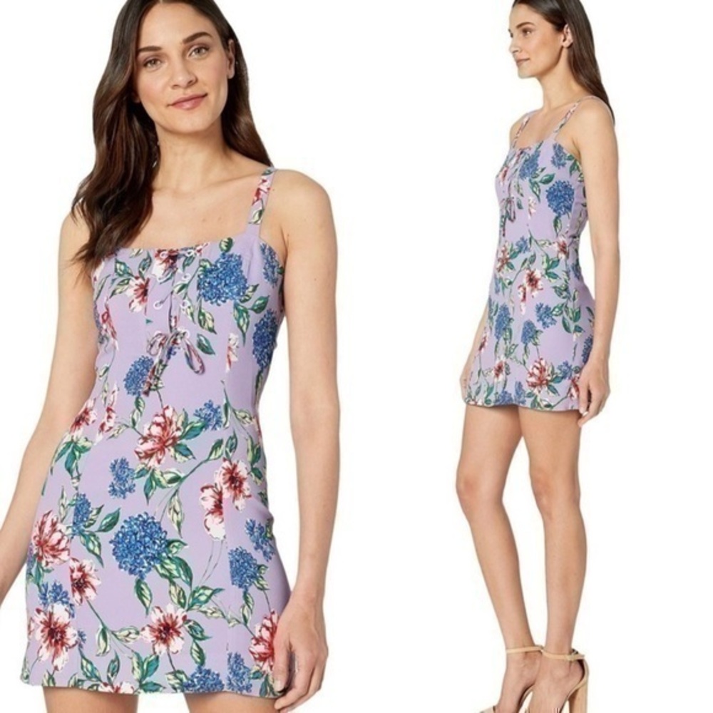 Parker Imogen Floral Purple Print Body con Mini Dress  NWT